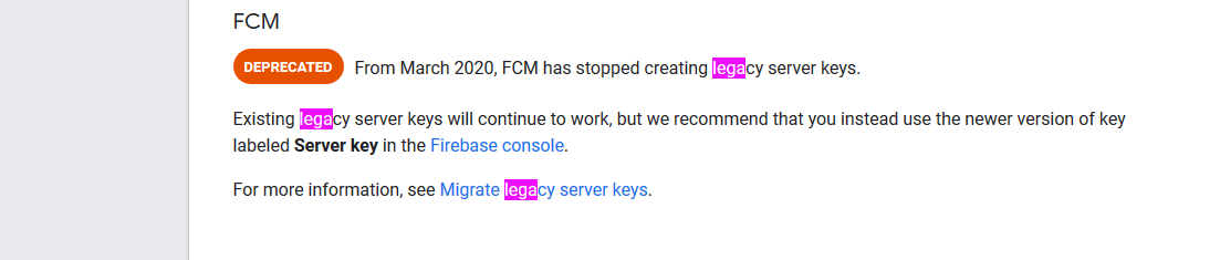 FCM Authorization Deprecated Legacy Server Key